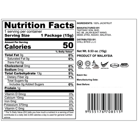 Freeze Dried Jackfruit Snack by Alor | 6 Packs | 15g per pack