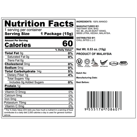 Freeze Dried Mango Snack by Alor | 6 Packs | 15g per pack