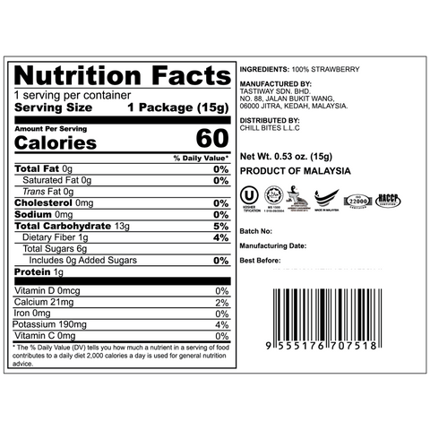 Freeze Dried Strawberry Snack by Alor | 6 Packs | 15g per pack