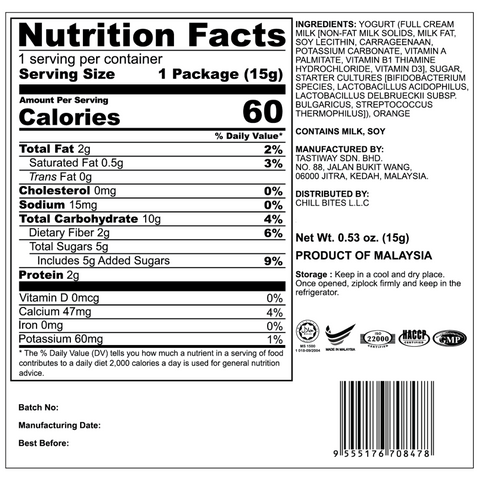 Freeze Dried Orange Yogurt Bites by Alor | 6 Packs | 15g per pack
